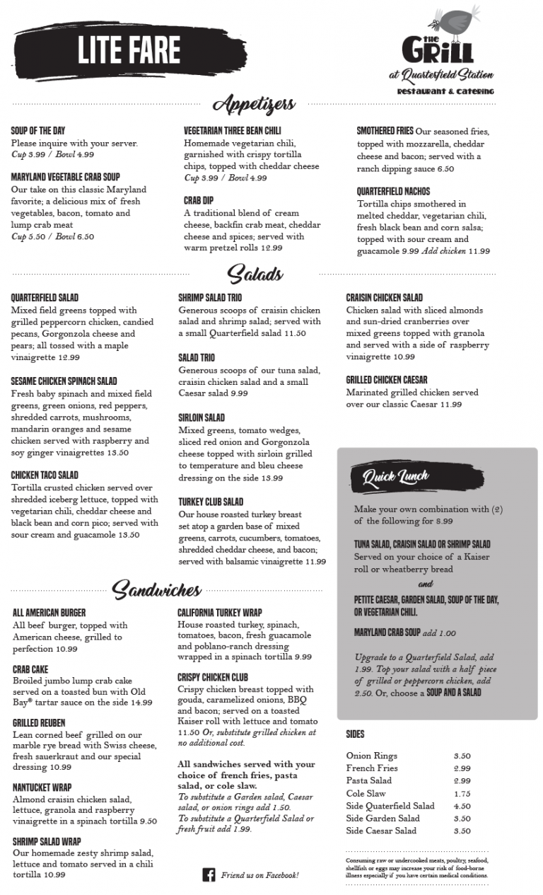 Lite Fare (Sundays Only) The Grill at Quarterfield Station