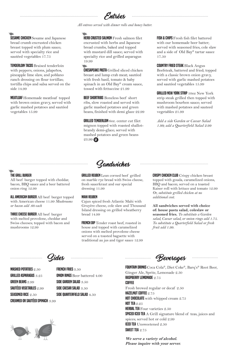 Dinner The Grill at Quarterfield Station