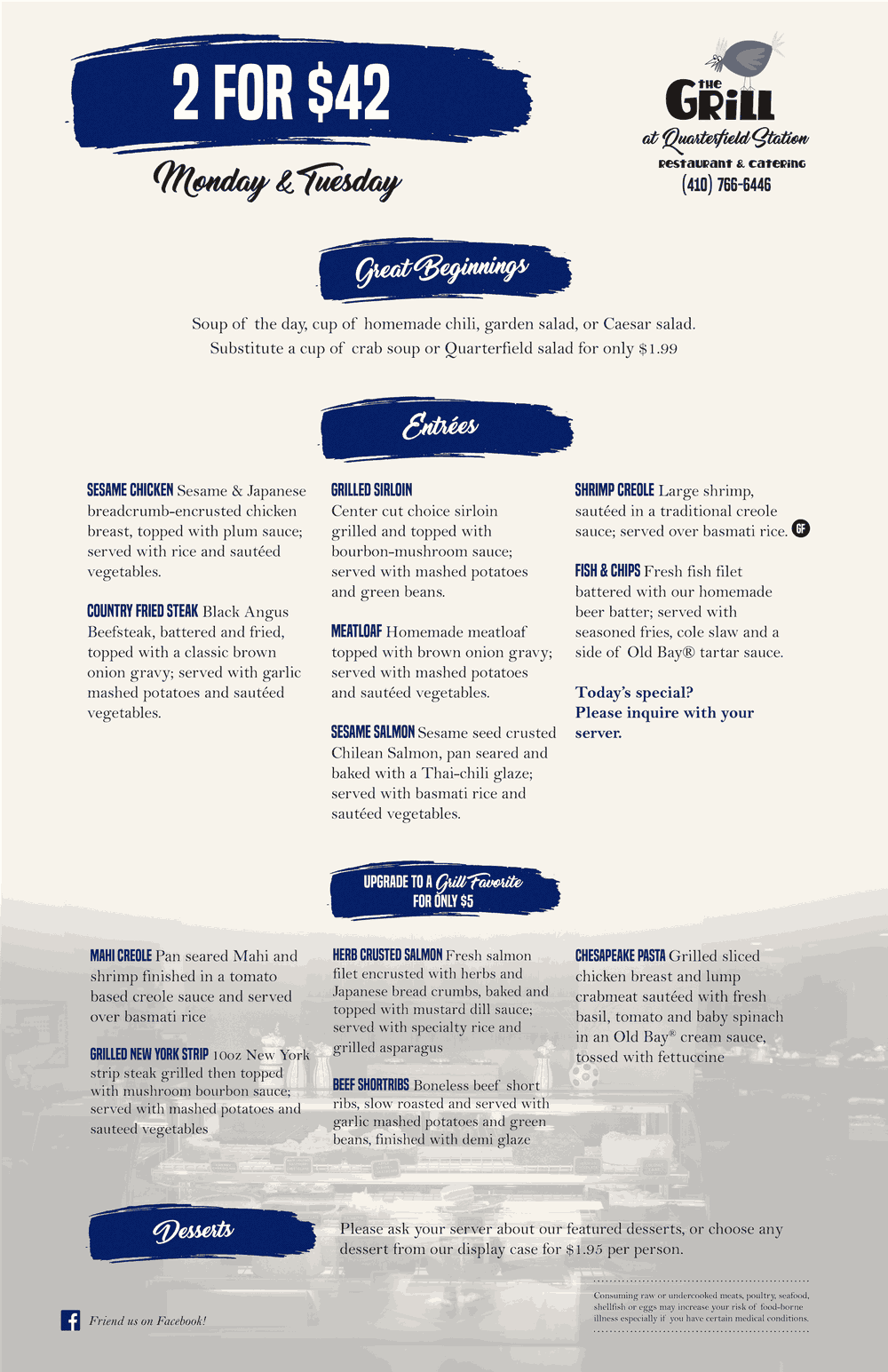 2 for $42 menu